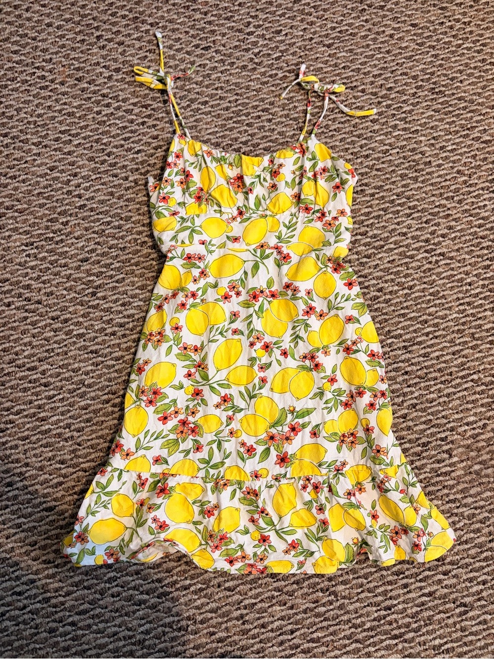 Yellow Lemon Print Tie-Strap Sundress